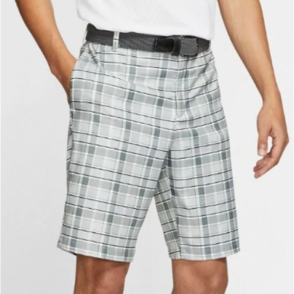 Nike Golf Tour Performance Dri-Fit Shorts Mens Size 34 Gray White Plaid Stretch